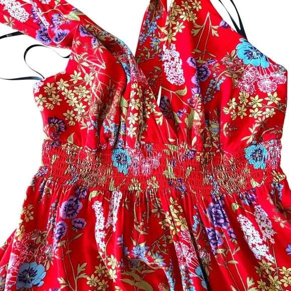 Y2K Boho Floral Festival Halter Babydoll Dress Sz M Country Indie Smocked - Picture 4 of 6